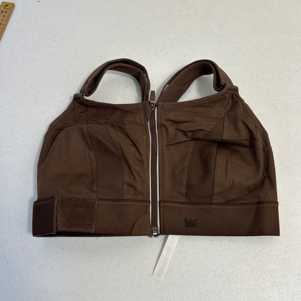 SHEFIT The Ultimate Sports Bra 2Luxe Brown High Impact Adjustable Zip Front NWT
